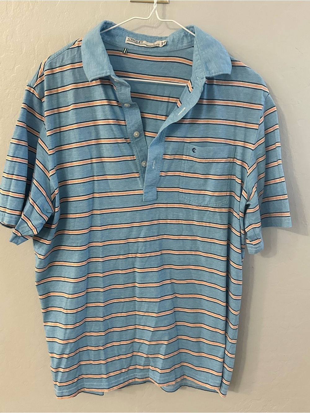 Criquet Light Blue Striped Polo with Chest Pocket